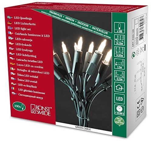 Konstsmide 6304-120 łańcuch światełek LED / do wnętrz (IP20) 230 V / pojedynczy łańcuch / 100 ciepłych białych diod / przewód zielony 6304-120EE