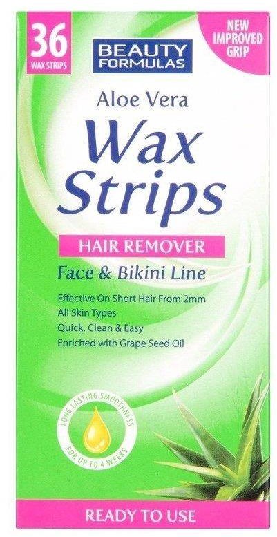 Beauty Formulas Wax Strips Hair Remover plastry do depilacji twarzy i okolic bikini Aloe Vera 36szt. 87187-uniw