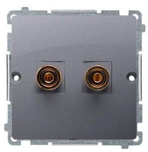 Kontakt Simon Kontakt_Simon Gniazdo głośnikowe pojedyncze -1 kolumna głośnikowa (moduł). Przekrój przew. dla wyjścia 6 mm2. Mocowanie na wkręty do puszki srebrny mat BMGL2.02/43