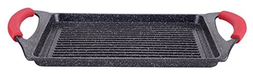 Euronovit Patelnia do grillowania grill wulkanicznych, z powłoką w kolorze kamienia, czarna, 46 x 28 x 7 cm kształt półksiężyca EN 22141 EN-22141