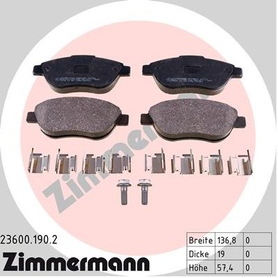 ZIMMERMANN Zestaw klocków hamulcowych, hamulce tarczowe 23600.190.2