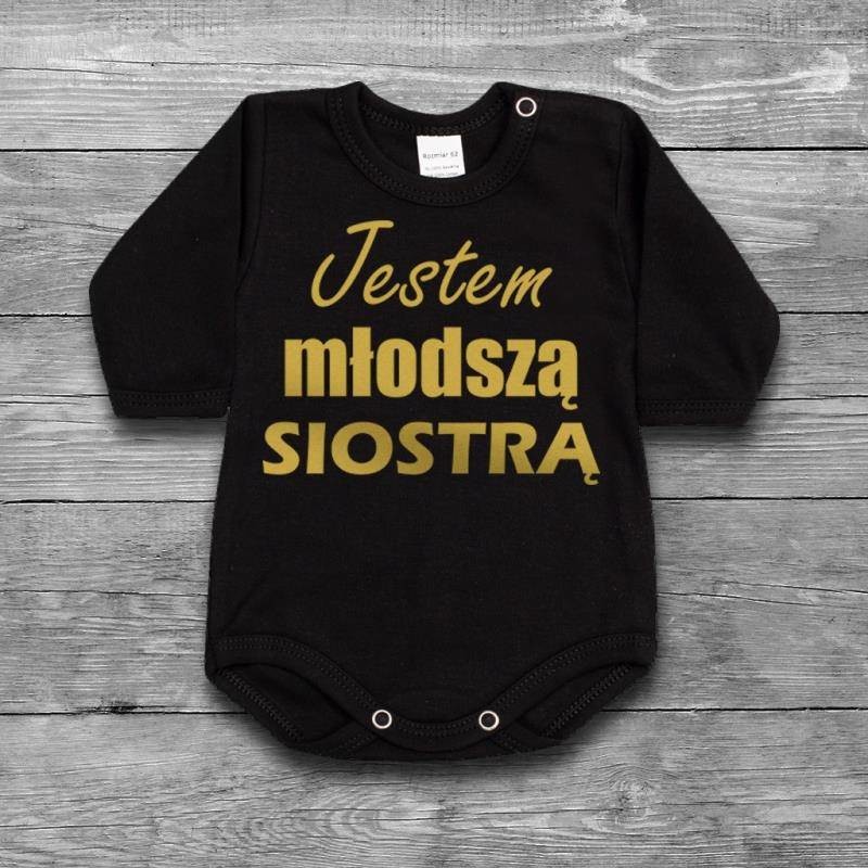 Poczpol Jestem młodszą siostrą - body dziecięce - złoty nadruk PRZPOC-24-2970