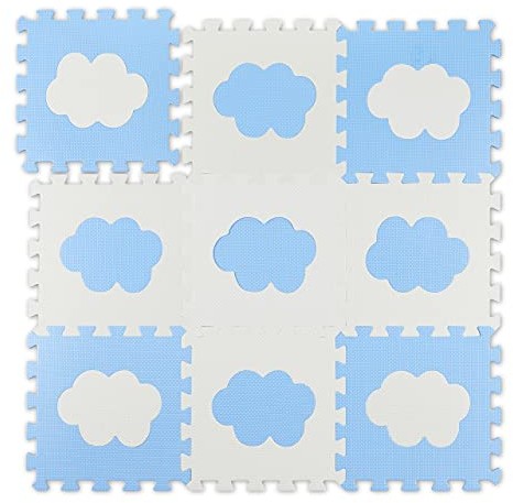 Relaxdays Relaxdays 10037473_361 puzzle maty wzór chmury, 18 elementów puzzli, z niezawierającej substancji szkodliwych pianki Eva, szer. x gł.: 91,5 x 91,5 cm, biały/niebieski 10037473_361