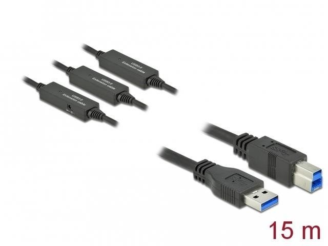 Delock Kabel USB 3.2 Gen1 USB-A(M) - USB-B (M) 15m czarny aktywny 85381