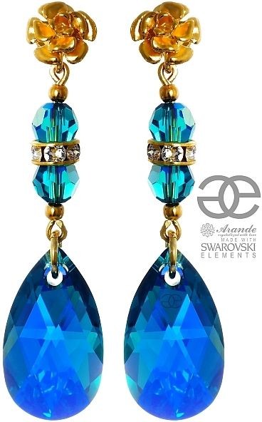 Swarovski piękne kolczyki BLUE ZIRCON ZŁOTE SREBRO