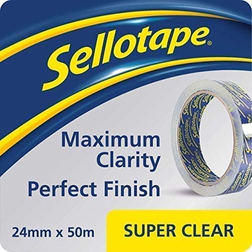Sellotape Sellotape Super czysta taśma, praktyczna taśma klejąca dla maksymalnej przejrzystości, mocna taśma do pakowania prezentów - pojedyncza rolka (24 mm x 50 m) 1569087