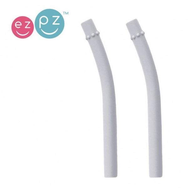 EZPZ EZPZ - Zestaw uzupełniających silikonowych słomek do kubeczka Mini Cup 2 szt. pastelowa szarość