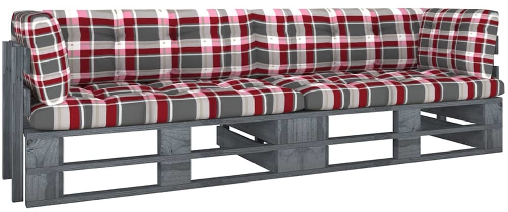 vidaXL Sofa 2-osobowa z palet, z poduszkami, szara, drewno sosnowe