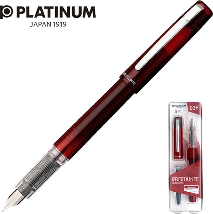 Platinum Pióro wieczne Prefounte Crimson Red F w plastikowym opakowaniu na blistrze bordowe PLA-PPF800-22F