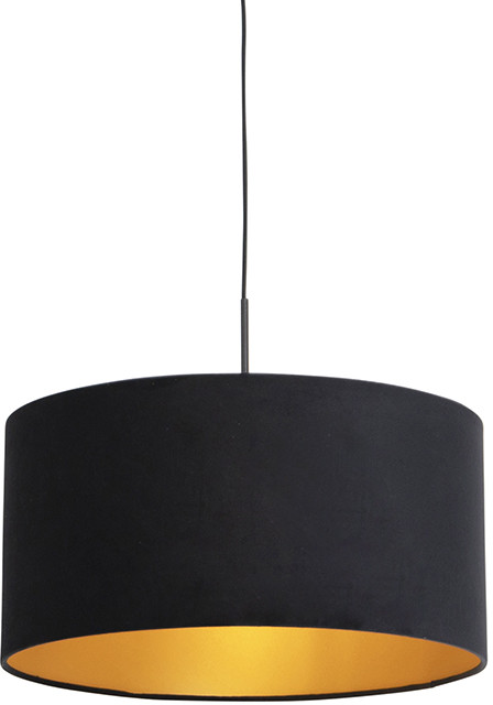 QAZQA Lampa wisząca klosz welurowy czarno-złoty 50cm - Combi