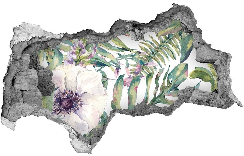 Wallmuralia.pl Naklejka 3D dziura na ścianę Paprocie i kwiaty