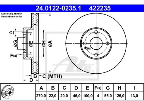 ATE TARCZA HAM 24.0122-0235.1 MAZDA MX-5 II 1.6 16V 98-05, 1.9 16V 00-05  24.0122-0235.1