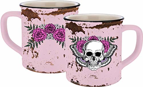 infinite by GEDA LABELS (INFKH) 13659 czaszka Lady Skull emaliowana filiżanka, kubek ceramiczny, filiżanka do kawy, ceramika, różowa