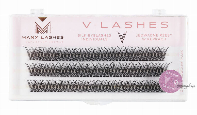 Many Beauty Many Beauty - Many Lashes - V-LASHES - Silk Eyelashes Individual - Jedwabne rzęsy w kępkach - Fish Tale - 0.10 STRONG - D-14mm
