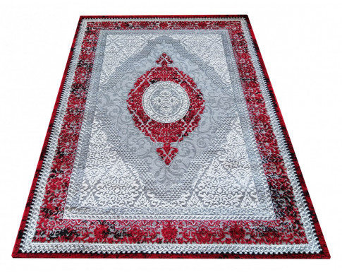 Szaro-czerwony miękki wzorzysty dywan Logar 3X