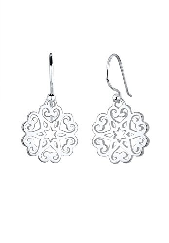 Elli Damskie kolczyki wiszące serce gwiazdy ornament  srebro 925, srebro, srebro 0301132417