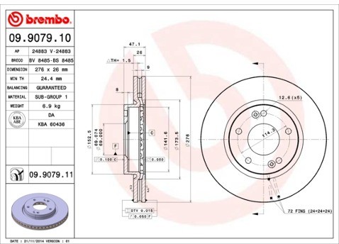 BREMBO Tarcza hamulcowa 09.9079.11
