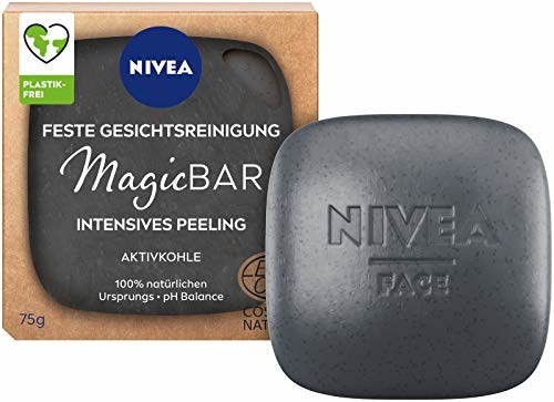 Nivea MagicBar stałe oczyszczanie twarzy, intensywny peeling (75 g), matujący peeling do twarzy przeciwko wągrom, certyfikowany naturalny kosmetyk z węglem aktywnym 94491-01000-21