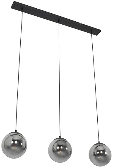 QAZQA Lampa wisząca art deco czarna przydymione szkło 3-źródła światła - Pallon