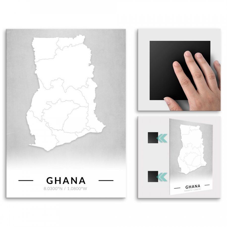 Pix4home Plakat metalowy Mapa B&W Ghana L POS-L-03932