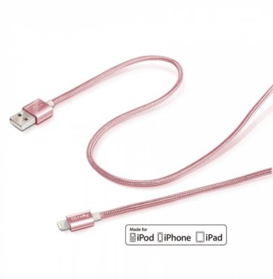 Celly USB LIGHTNING TEXTILE RG MFI 1M RÓŻOWE ZŁOTO AKCEYKUUSBTEXRG