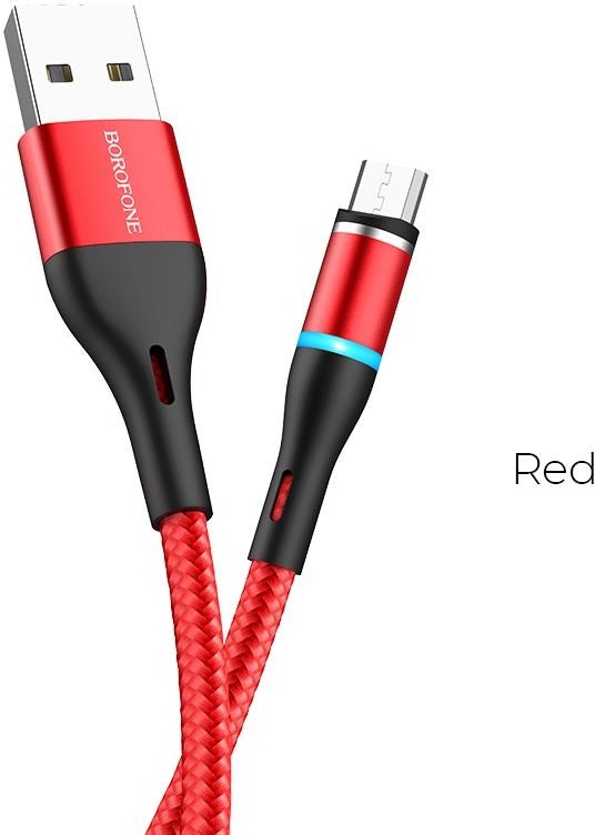 BOROFONE Borofone kabel ładowania USB-A do micro USB z końcówką magnetyczną i podświetleniem czerwony BFO-BU16-M-R