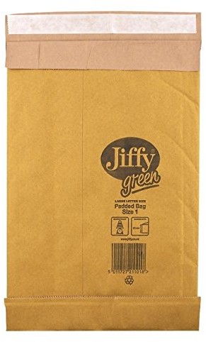 Jiffy Torba na JIFFY wyściełane wysyłki (rozmiar 1, 165 X 280 MM, 100% papieru) 100 sztuk 61443