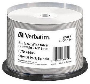 Verbatim DVD-R 4.7GB 16x Printable Non-Id Szpula 50 43645