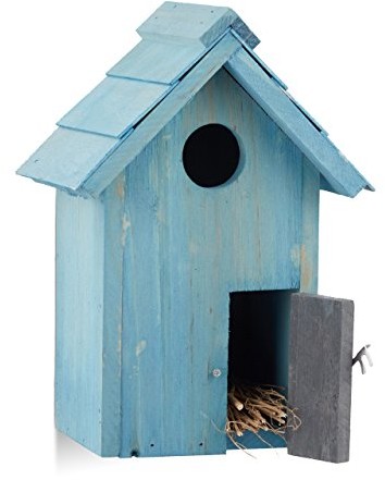 Relaxdays budka dla ptaków, domek dla ptaków, drewnianych, drzwi, mały otwór, śpiewające ptaki, HBT lotu: 24,3 x 17 x 12 cm, różne kolory, jasnoniebieski