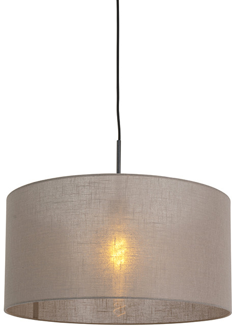 QAZQA Lampa wisząca czarna klosz szarobrązowy 50cm - Combi
