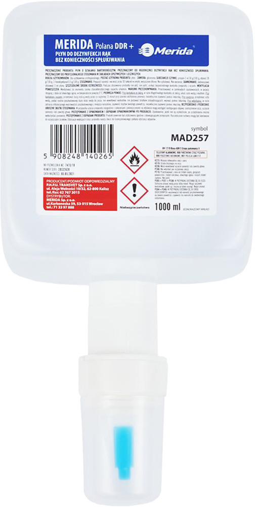 Merida HME-MAD257 - płyn dezynfekcyjny, alkoholowy preparat, pH łagodne dla skóry POLANA DDR+, dozowniki ONE - 1000ml.