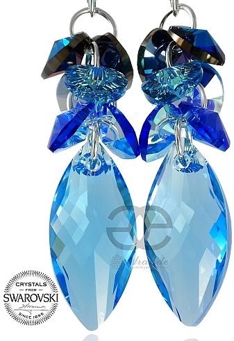 Swarovski piękne kolczyki AQUA NAWI SREBRO