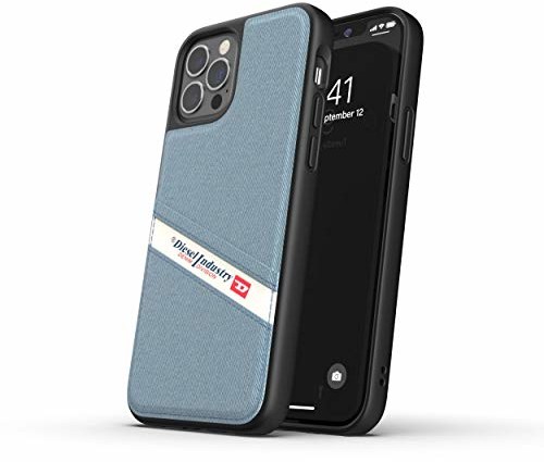 Diesel Zaprojektowany dla iPhone 12 / iPhone 12 Pro 6.1 Case, Moulded Denim Core, Shockproof, Drop Tested Protective Cover with Raised Edges, Black/Blue 42546