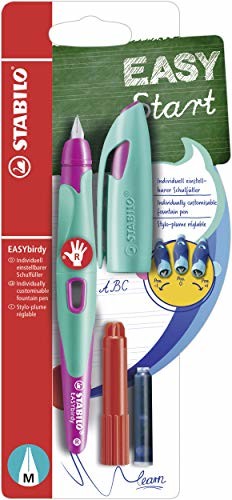 Stabilo B-53282-5 Easybirdy R ergonomiczny pióro szkolne - Easybirdy In - dla osób praworęcznych - z wkładem i narzędziem do ustawiania nadaje się dla osób praworęcznych turkusowy/neonowy róż B-53282-5