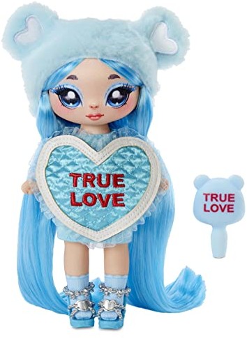 Na Na Na Surprise Na Na Na Surprise seria Sweetest Heart LILY SARANG Niebieska miękka pluszowa lalka z niebieskimi włosami sukienką w kształcie serca i szczotką Kolekcjonerska Prezent dla dzieci w wieku 5 581321C3