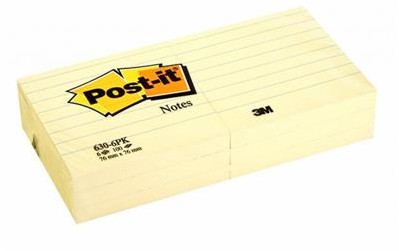 Post-It 3M Bloczek samoprzylepny w linie (630-6PK), 76x76mm, 6x100 kart., żółty 3M-70071088499