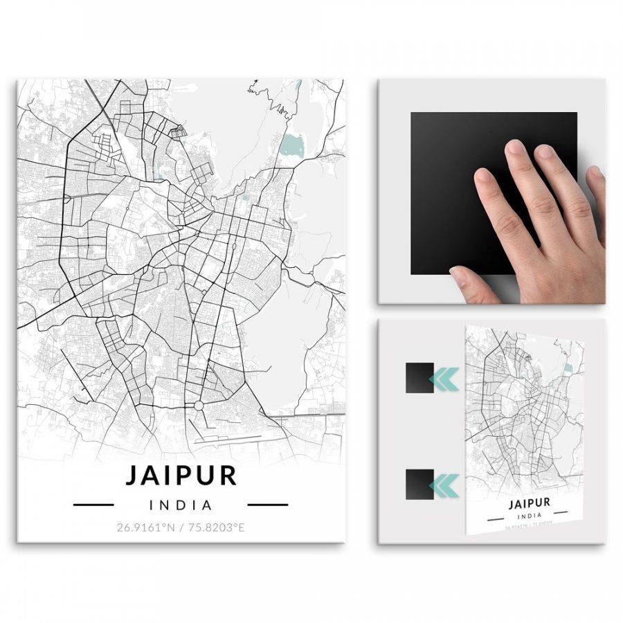 Pix4home Plakat metalowy Mapa B&W Dźajpur L POS-L-03402