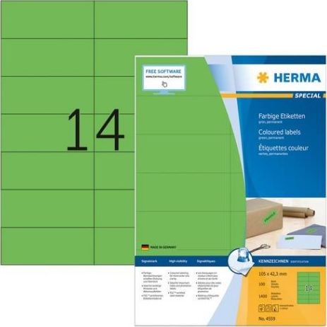 Herma Kolorowe etykiety A4 105 x 42,3 mm zielony trwała przyczepność 4559 4559
