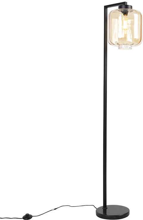 QAZQA Designerska lampa podłogowa szkło bursztynowe - Qara
