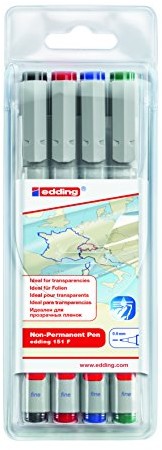 Edding 4  151  4 markery OHP 151 °F, NON-Permanent, 0.6 MM, sortowane 4-151-4