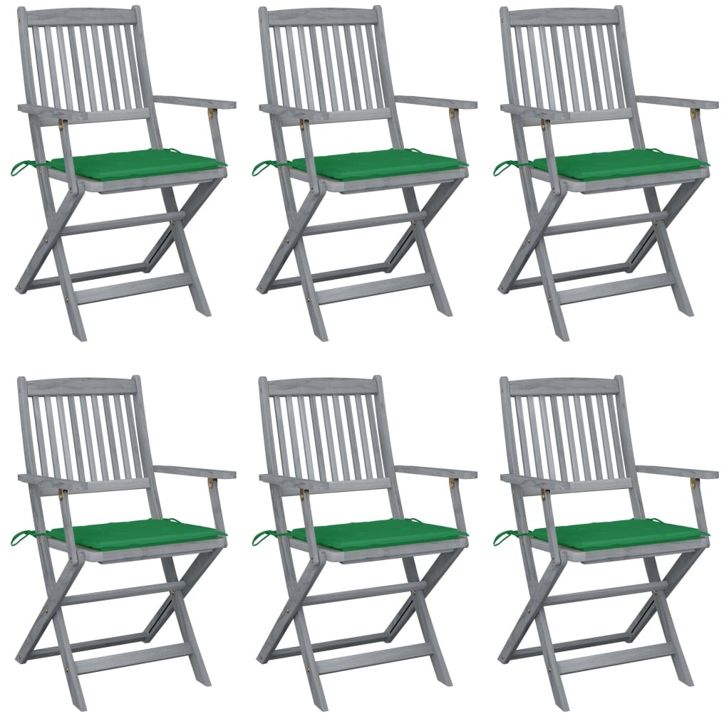 vidaXL Składane krzesła ogrodowe, 6 szt., poduszki, drewno akacjowe