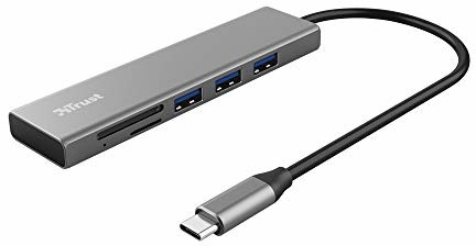 Trust Halyx koncentrator USB C i czytnik kart, USB 3.2 Gen 1, czytnik kart SD i mikro-SD 104 Mbit/s, (Mikro) SD, SDHC i SDXC do 2 TB, PC, MacBook, Chromebook, laptop 24191