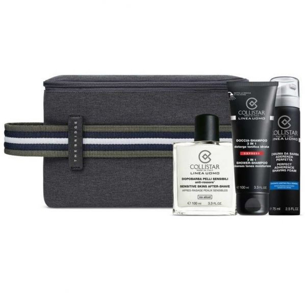 Collistar Mens Line Sensitive Skins After Shave 100ml + Shower Shampoo 3in1 100ml + Perfect Adherence Shaving Foam 75ml + kosmetyczka Zestaw