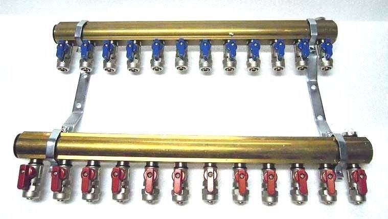 Rozdzielacz 12 Mosiężny zaworki ze złączką pex 16