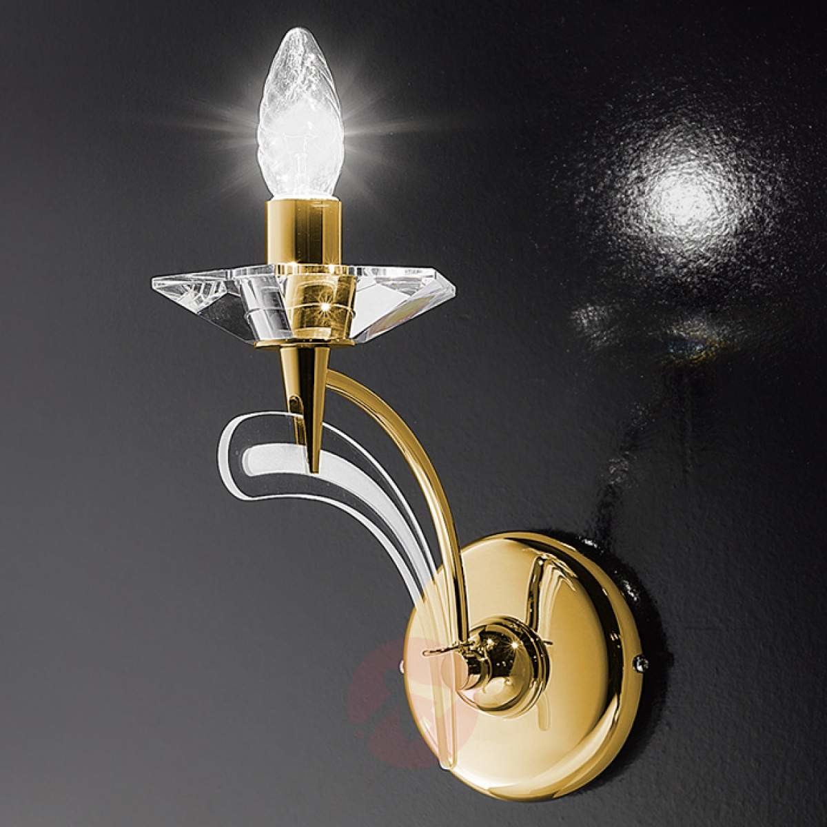 Lampa ścienna ICARO 1 pkt. ze szkłem kryszt. złota