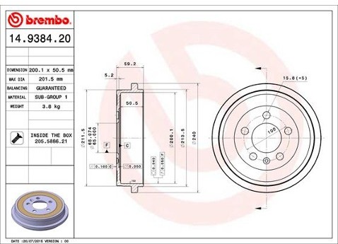 BREMBO Bęben hamulcowy 14.9384.20