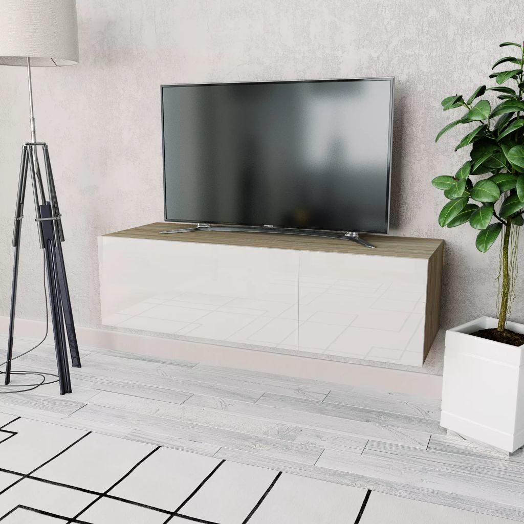 vidaXL Szafka pod TV, 120x40x34cm, płyta wiórowa, kolor dębowy i biały vidaXL