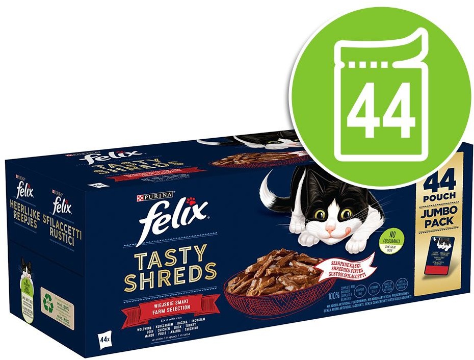Purina Felix Megapakiet Tasty Shreds, 44 x 80 g - Wiejskie smaki