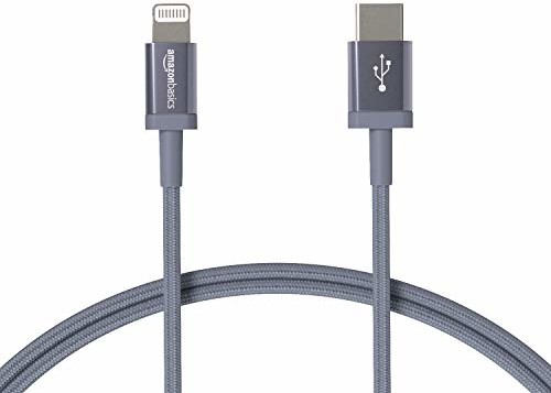 AmazonBasics Amazon Basics kabel USB typu C do Lightning, pleciony nylon, kabel do ładowania z certyfikatem MFI do iPhone 11 Pro/11 Pro Max, ciemnoszary, 91,44 cm L6LMF421-CS-R