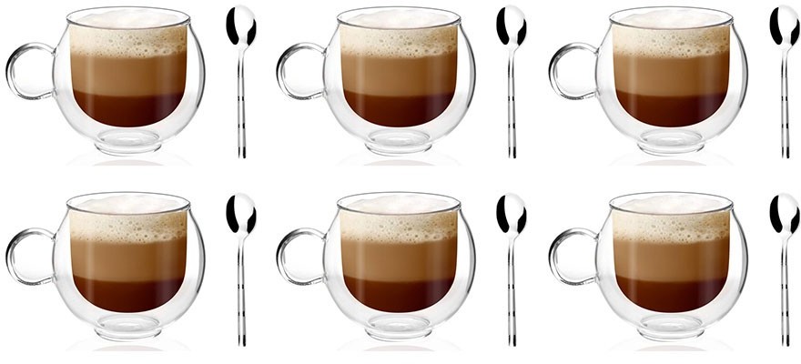 Vialli Design Szklanki termiczne 6szt 220ml + 6 łyżeczek Gama 26247